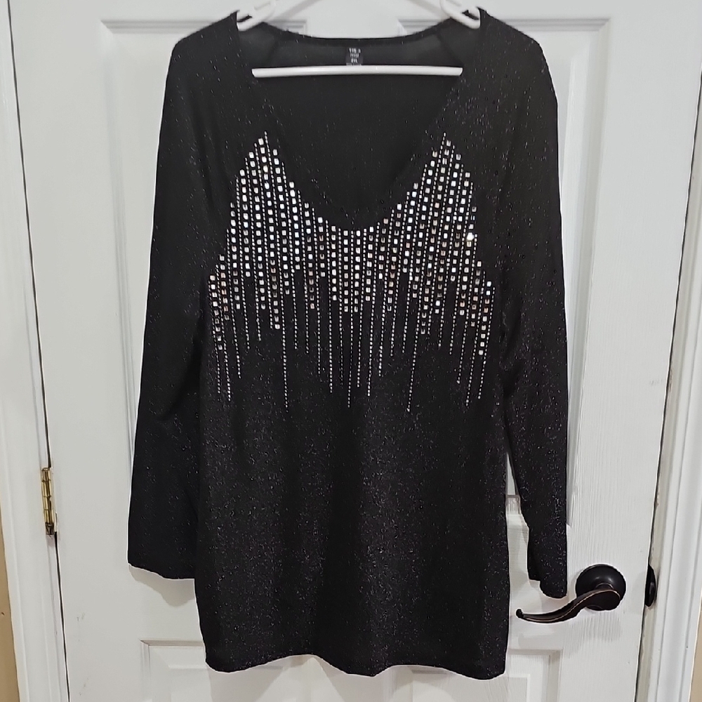 Sparkle Long Sleeve Top with Silver Details